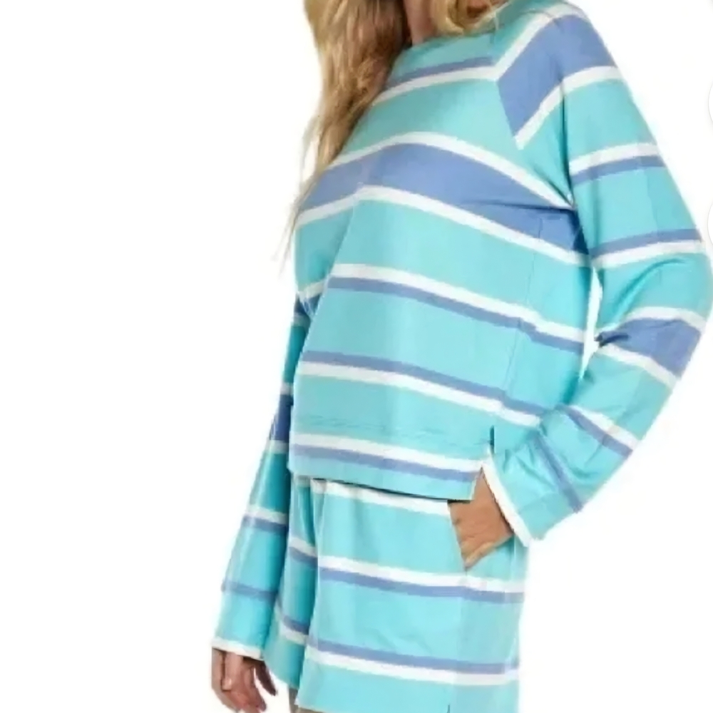 NEW Wildfox Blue, Teal and White Striped Pajama Set - Sz Large